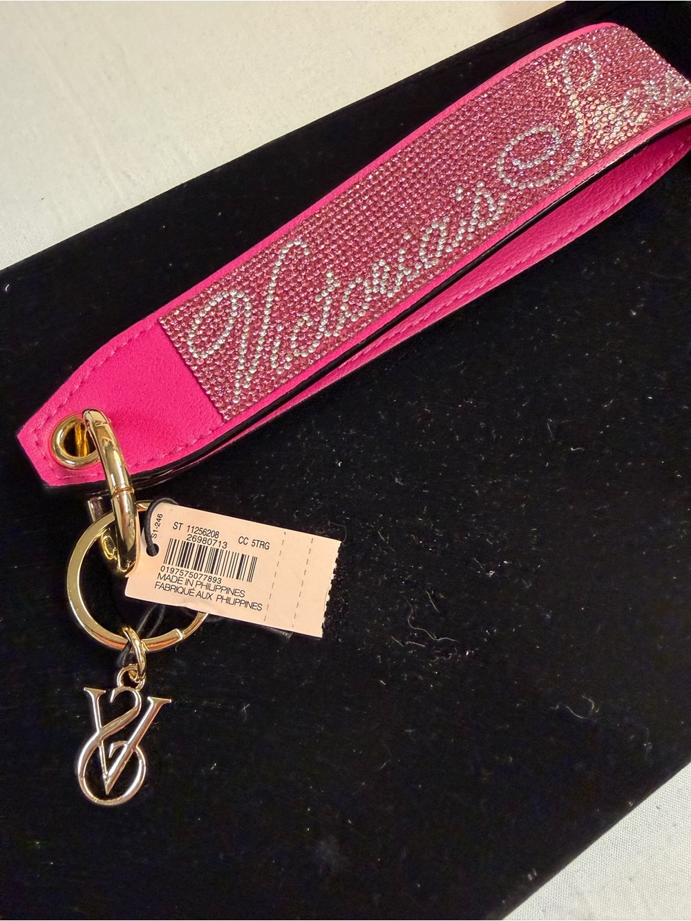 Yves Saint Laurent Pink Crystal Logo Key Strap with Gold Hardware
